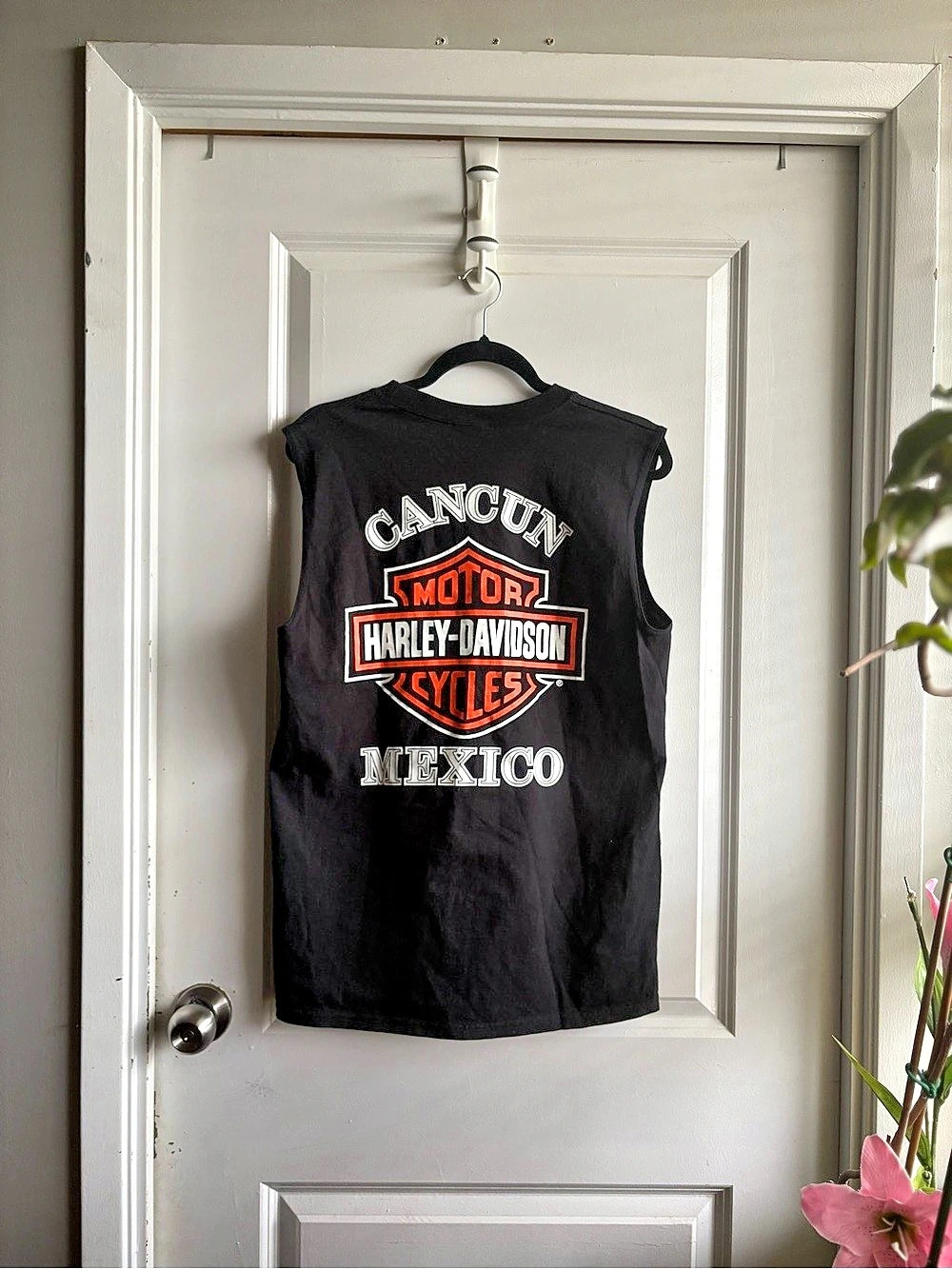 vintage harley davidson pinstripe flame tank top muscle shirt • cancun mexico •